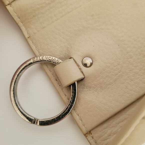 Balenciaga Logo 6 Key Ring Card Holder Wallet Case Leather Small Unisex Beige - Picture 7 of 13